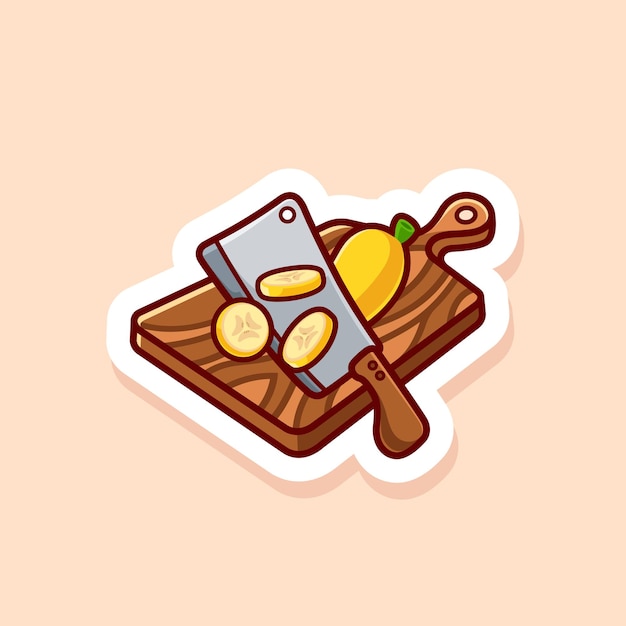 Vector cute illustration of bananas are cut on a wooden cutting board isolated