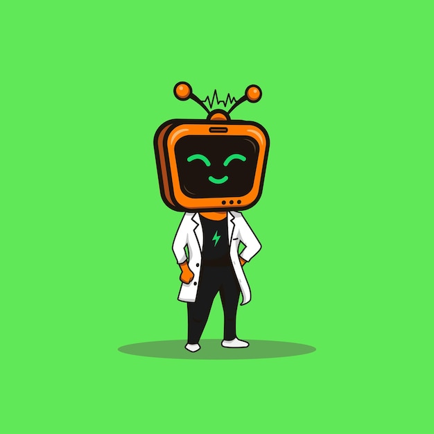 Cute illustration cartoon yellow television tv robot science character web sticker icon mascot logo