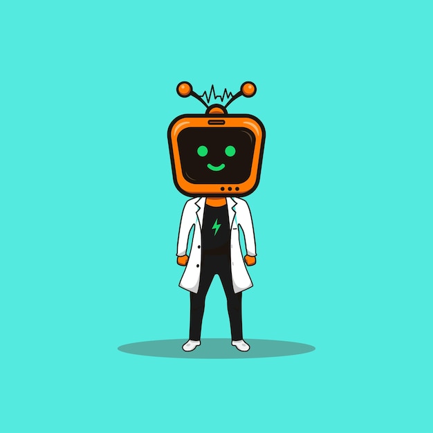 Cute illustration cartoon yellow television tv robot science character web sticker icon mascot logo