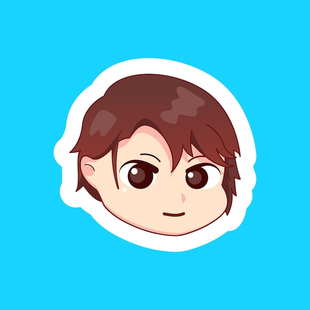 Cute illustration chibi anime cartoon boy happy smile face web sticker icon mascot logo twitch emote