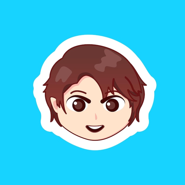 Cute illustration chibi anime cartoon boy happy smile face web sticker icon mascot logo twitch emote