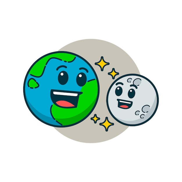 Vector cute illustration of earth and a moon earth day vector illustration