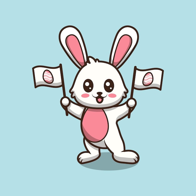 Cute illustration of easter day bunny holding flag