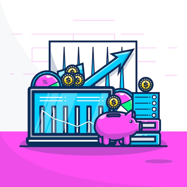 Cute illustration financial economy and piggy bank