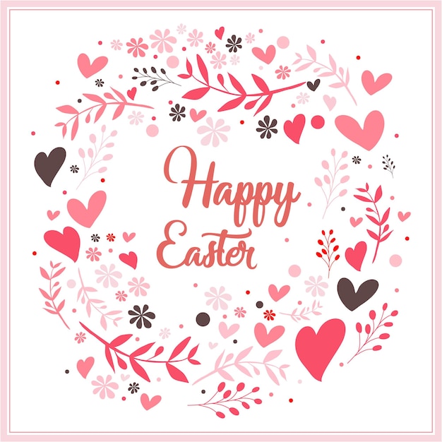 Cute illustration happy easter surrounded by a bunny chick easter eggs butterflies  and flowers