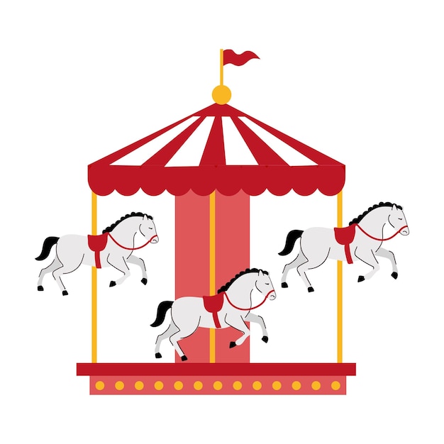 Una graziosa illustrazione di un merry go round un carosello con tre cavalli bianchi