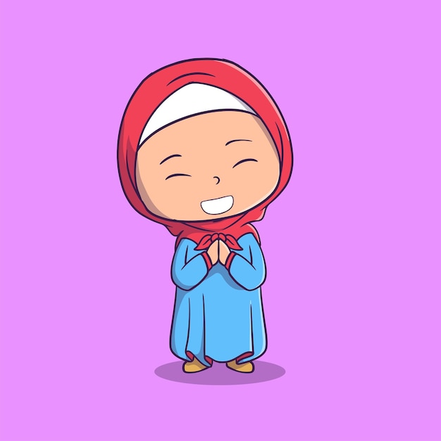 Cute illustration of muslim girl feeling happy