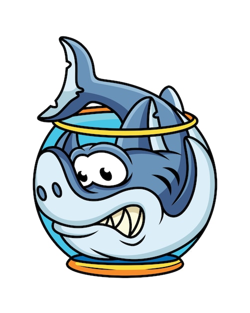 水族館のサメのかわいいイラスト プレミアムベクター