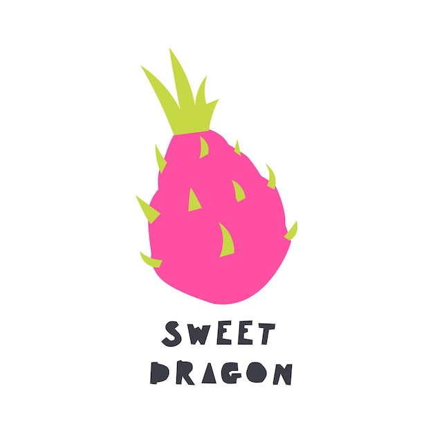 Cute illustration of pattaya or dragon fruit lettering sweet dragon vector illustration isolated on white background