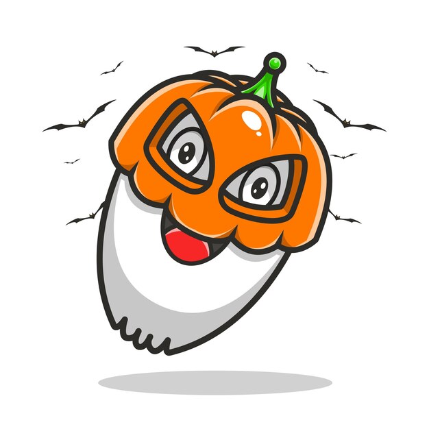 Carino illustrazione zucca fantasma characr icon