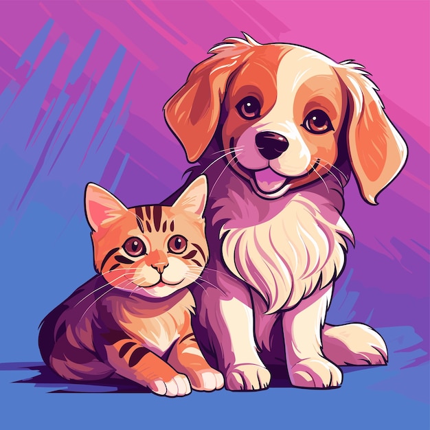 cute illustration puppy and cat