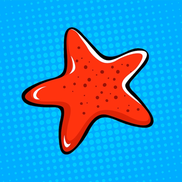 Симпатичная иллюстрация красная морская звезда на синем фоне