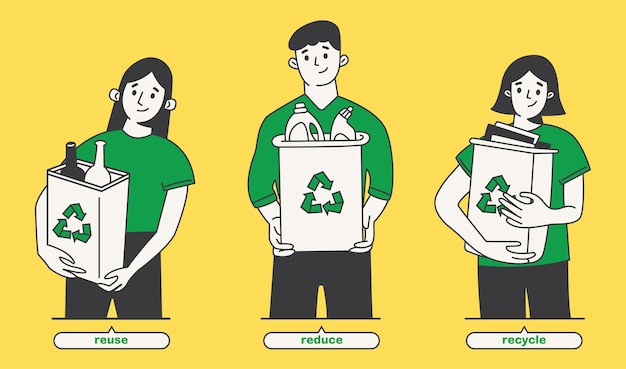 cute illustration reuse reduce recycle rubbish trash cartoon character go green