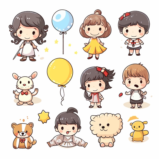 Cute_illustration_set_for_childrens_day_no_line vector