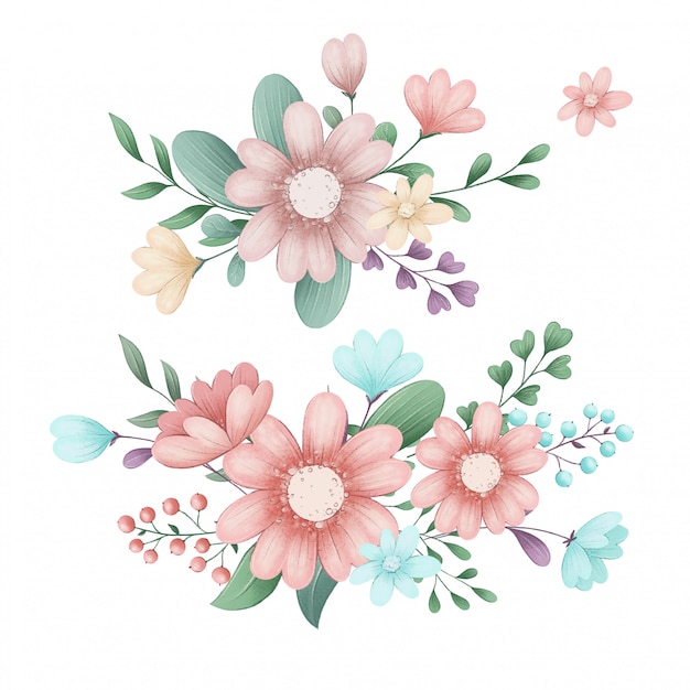 Cute illustration set of forest spring flowers