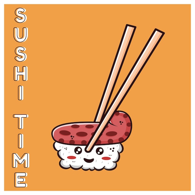 Vector cute illustration of sushi and chopsticks