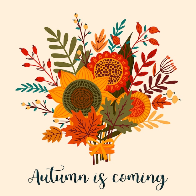 Vector cute illustration with autumn bouquet.