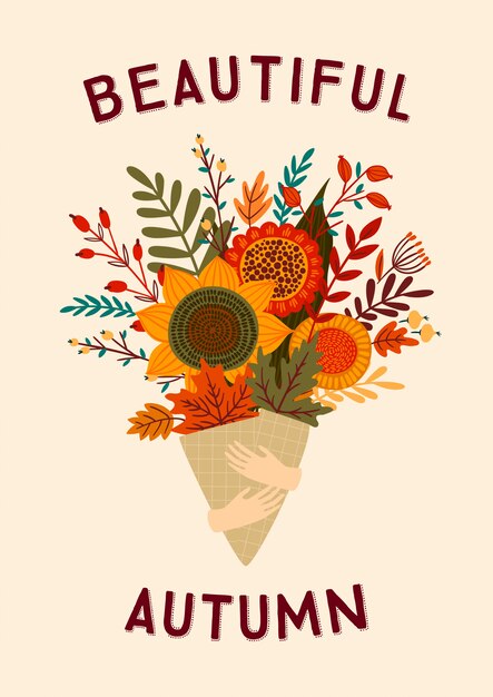 Vector cute illustration with autumn bouquet.