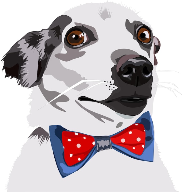 Cute illustration with a dog with a bow tie funny face