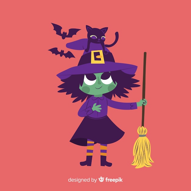 Vector cute illustration with halloween witch