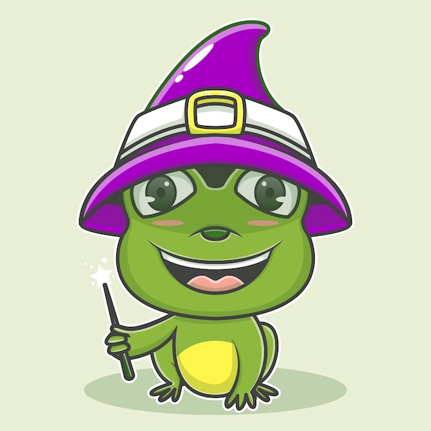 cute illustration wizard frog character icon