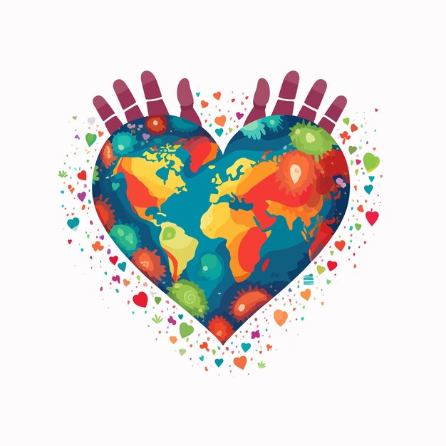 Vettore cute_illustrations_of_hearts_hands_and_the_earth vector