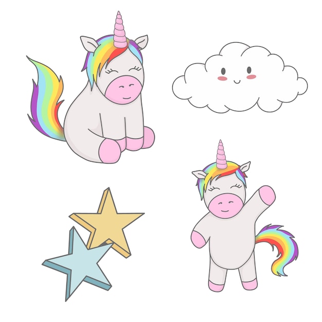 Cute illustrations of a unicorns Flat design of a fantasy character