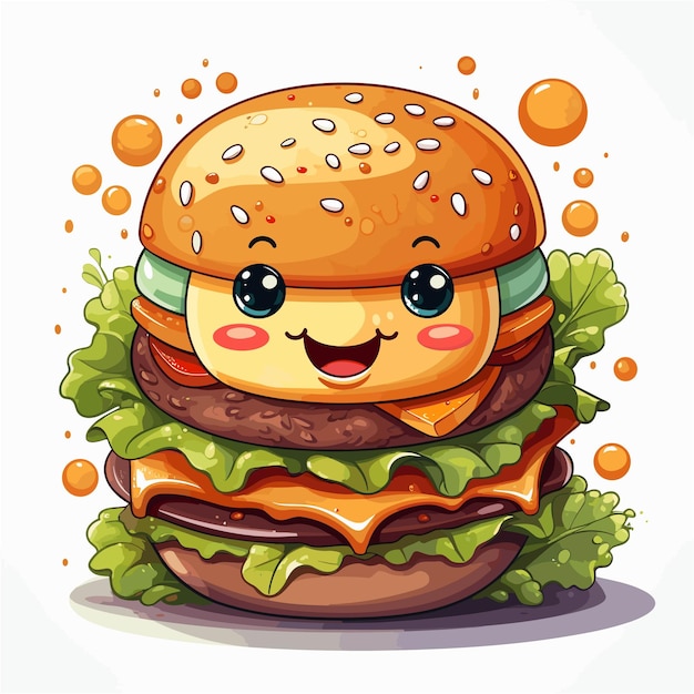 милый иллюстратор двойного гамбургера с котлетой улыбается в стиле аниме каваи