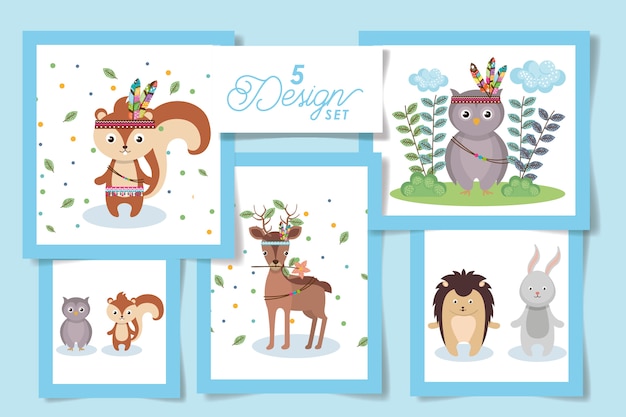 Vector cute indian animal card set