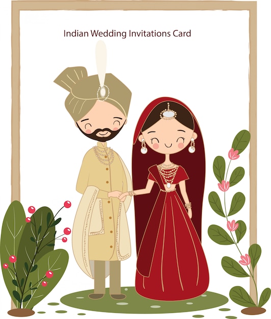 Vector cute indian couple for wedding invitations card