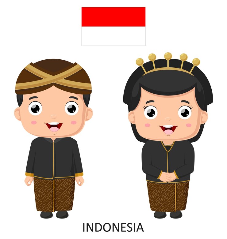 Vector 民族衣装を着たかわいいインドネシアの男の子と女の子