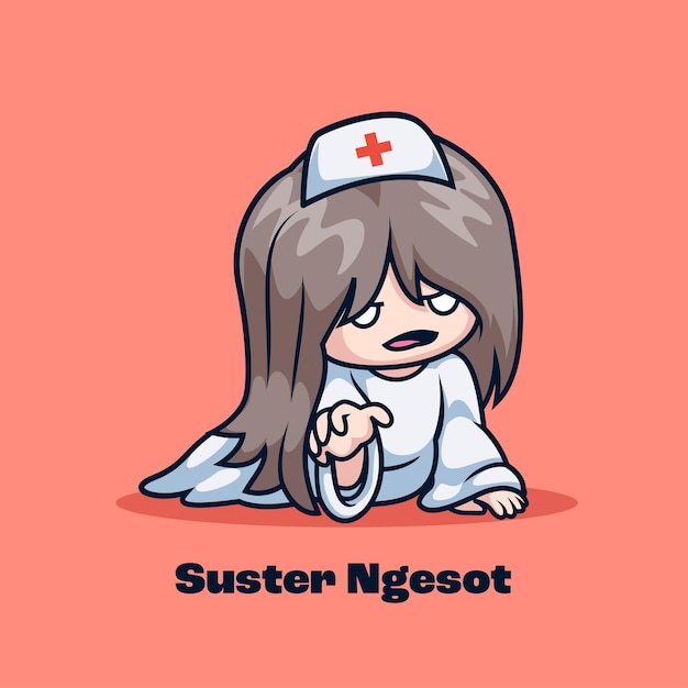 Vector cute indonesian ghost suster ngesot cartoon vector icon illustration people holiday icon isolated