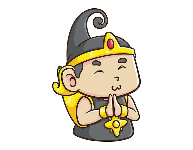 Cute Indonesian Hero Character Baby Gatot Kaca Apologize Cartoon Mascot Illustration