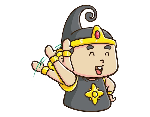 Cute Indonesian Hero Character Baby Gatot Kaca Waving Cartoon Illustration