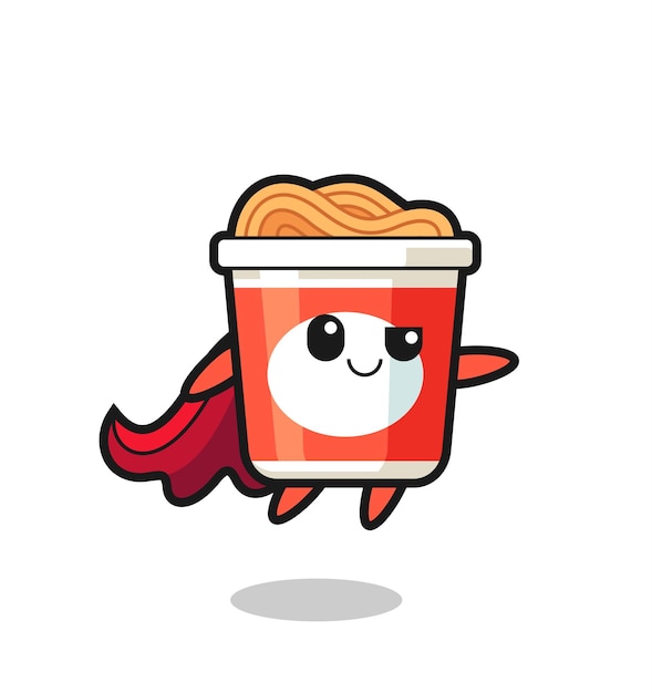 かわいいインスタントラーメンのスーパーヒーローのキャラクターが飛んでいます