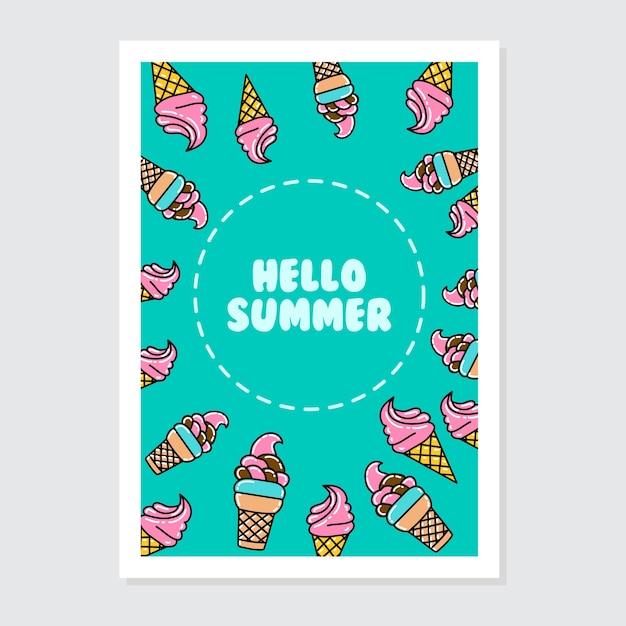 Вектор Симпатичный шаблон приглашения и поздравительной открытки с ярким приветствием летом