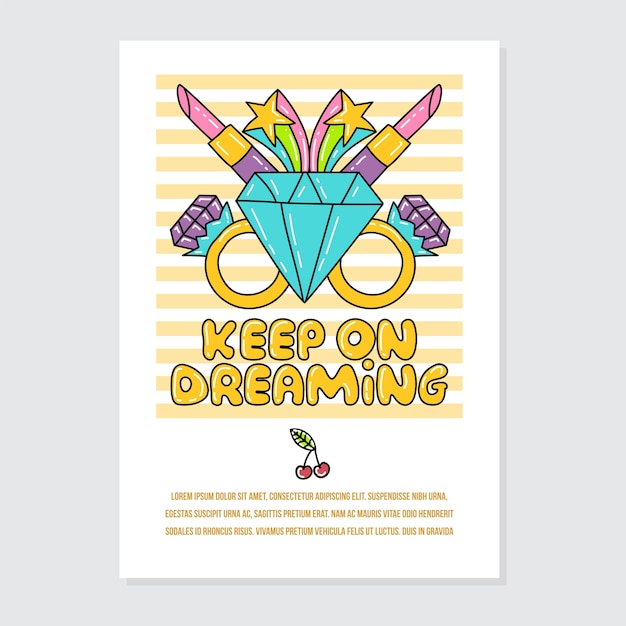 Cute invitation and greeting card template with bright keep dreaming writing