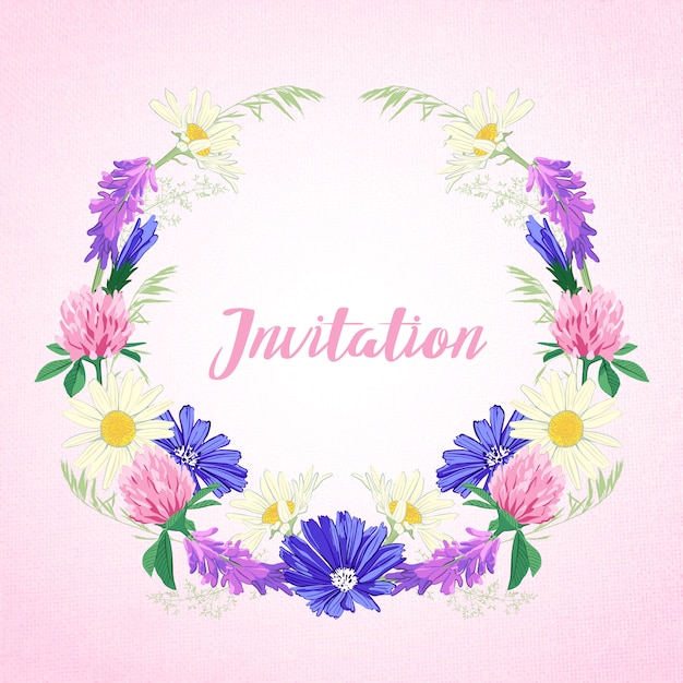 Cute invitation with floral wreath.