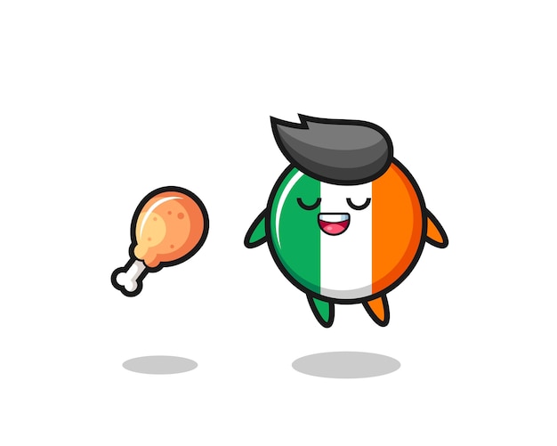 Cute ireland flag badge floating and tempted because of fried chicken