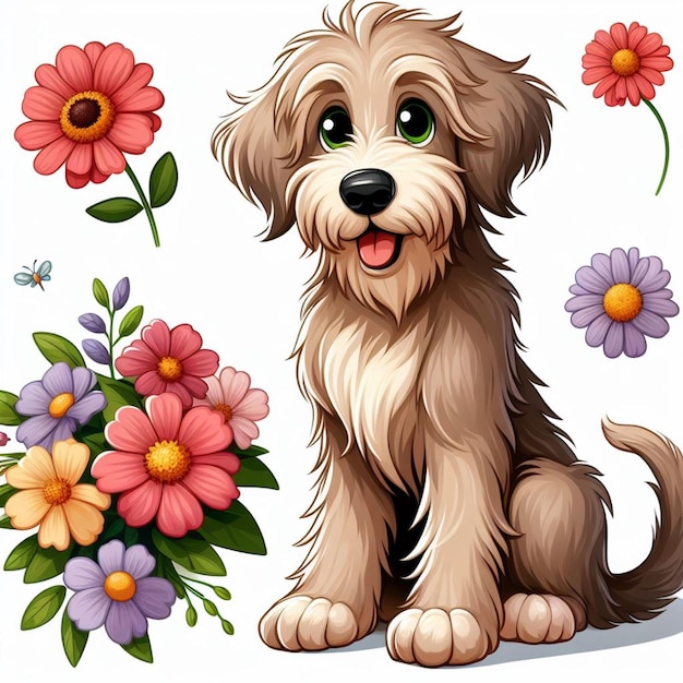 Vector cute irish wolfhound dog cartoon vector style white background
