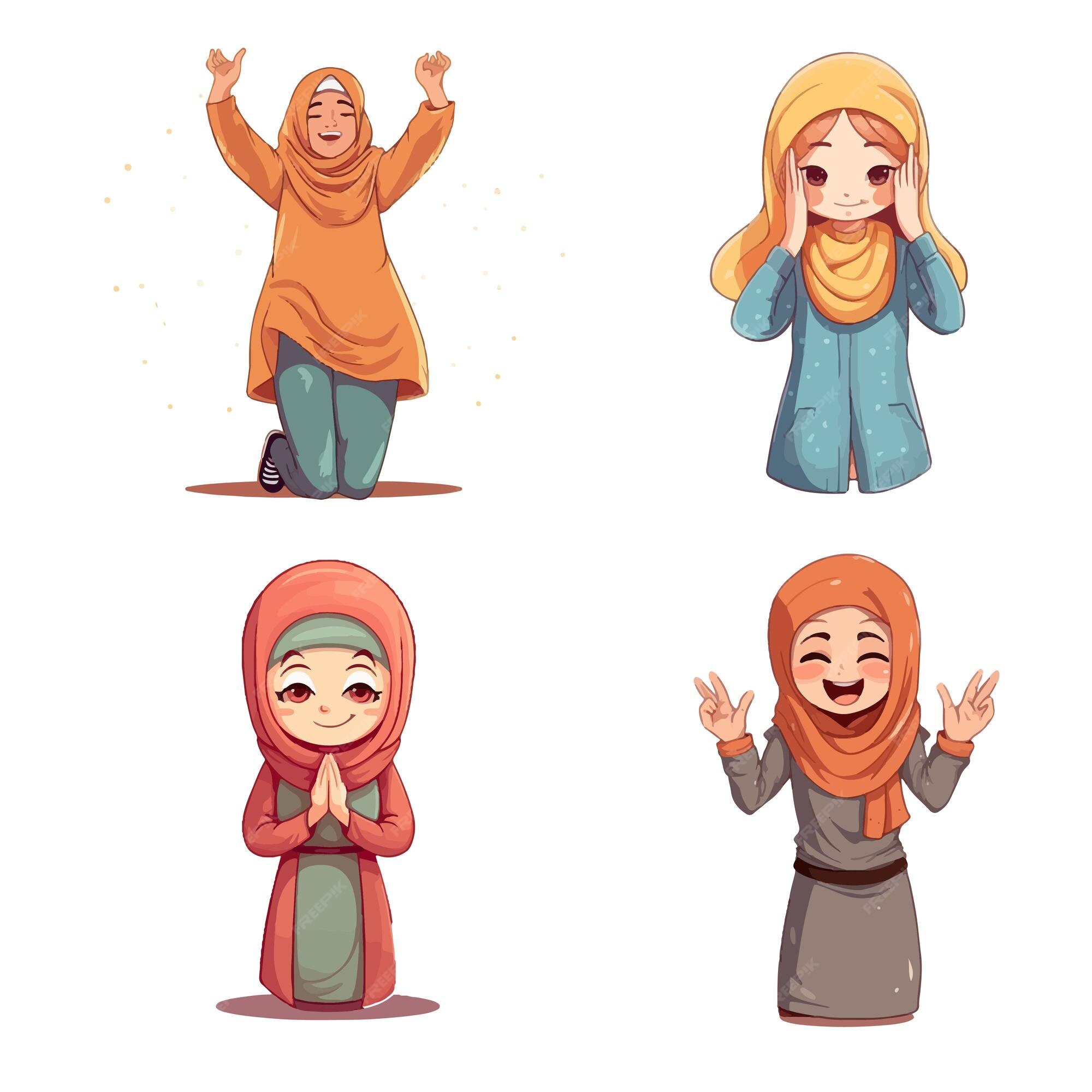 Premium Vector  Cute hijab girl cartoon character vector flat