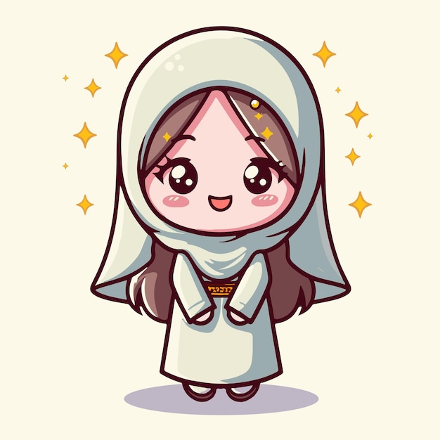 Cute Islamic Chibi Character Girl Vector