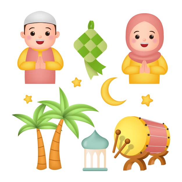 Set di clipart ramadan kareem islamico carino