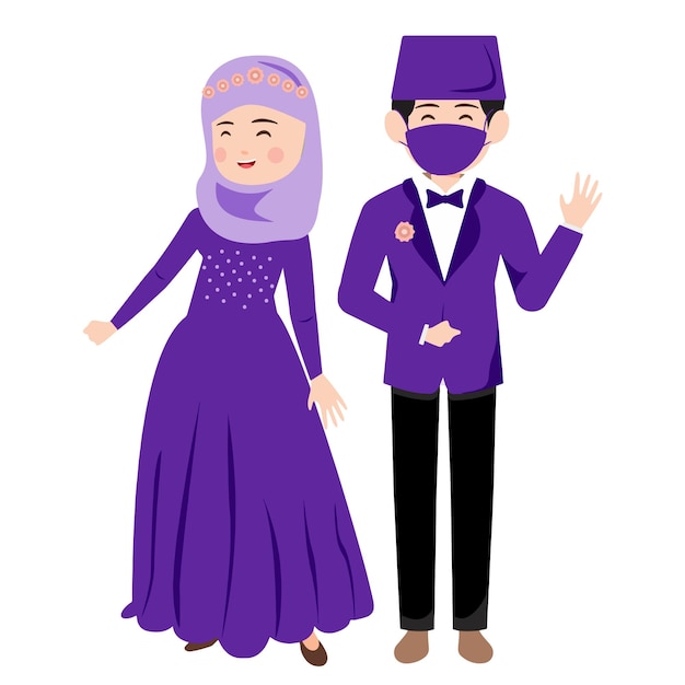 Vector cute islamic wedding couple