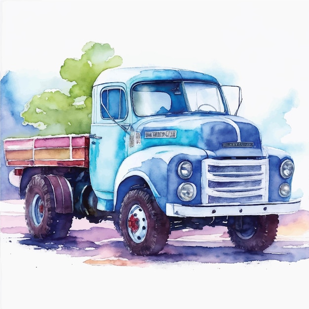 Cute Isolated Watercolor Truck Pastel Watercolor Truck