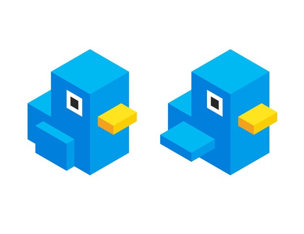 Vector cute isometric 8bit cartoon bird for video game