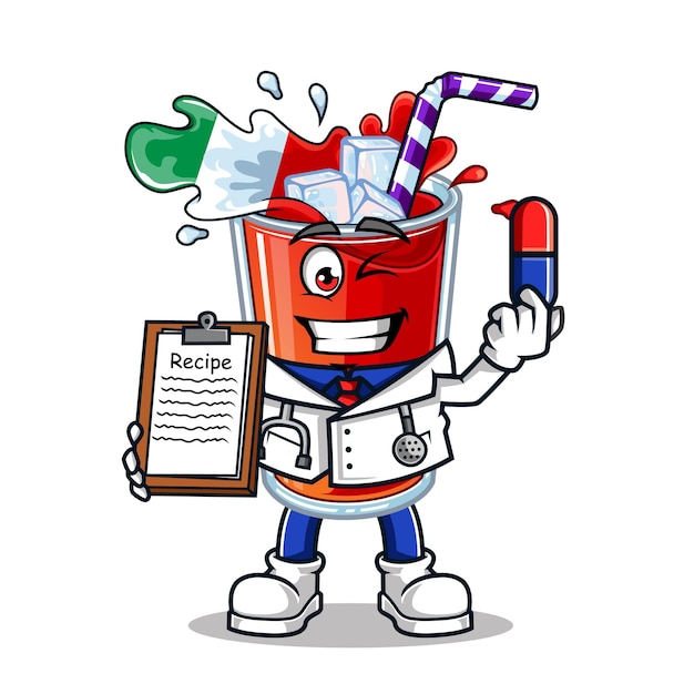 Cute Italy drink flag doctor vector mascot illustration