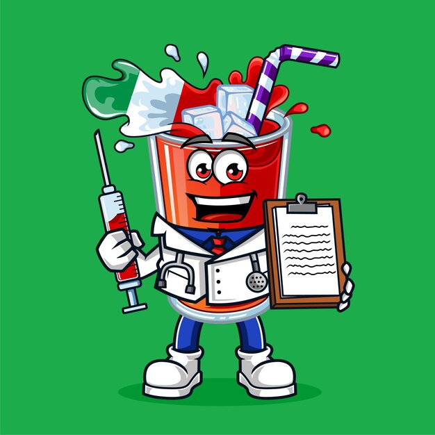 Cute Italy drink flag injection doctor vector mascot illustration