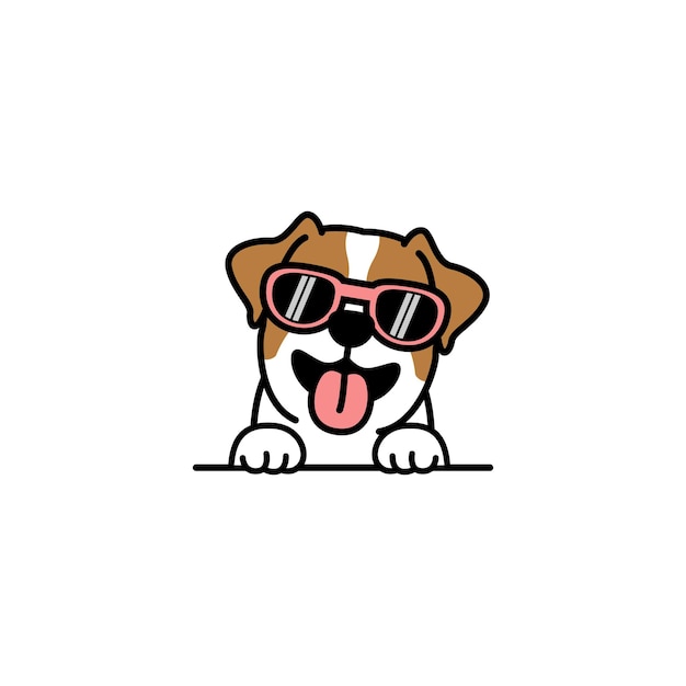 Cute jack russell terrier dog with sunglasses cartoon, vector illustration