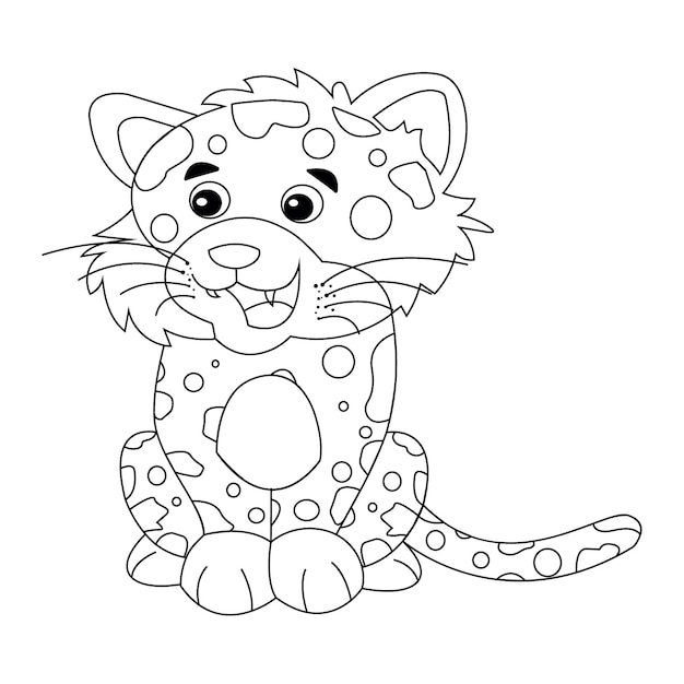 Vector cute jaguar character for kid coloring book isolated vector illustration on white background